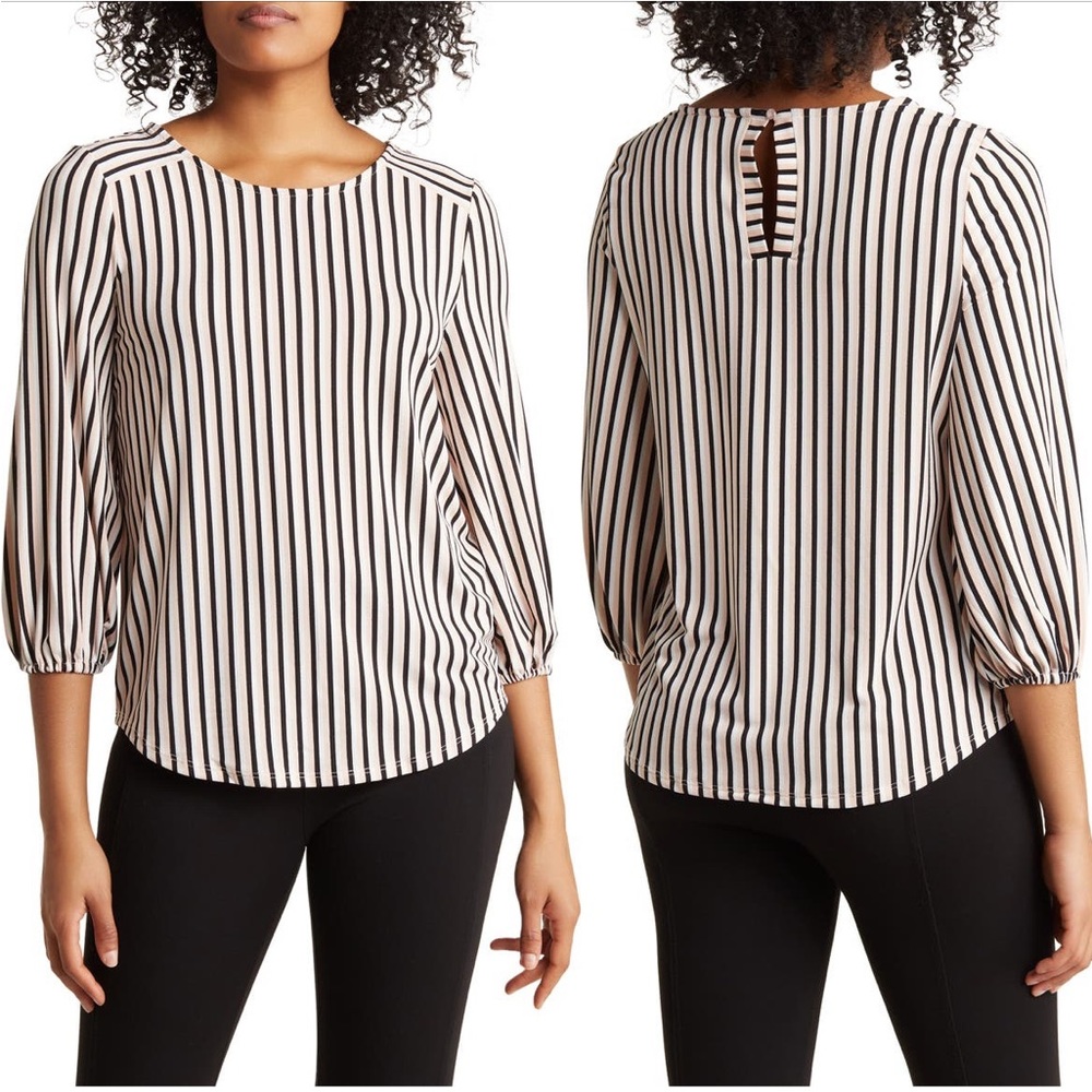 NWT Adrianna Papell 3X Striped Tunic Top 3/4 Sleeves Keyhole Back